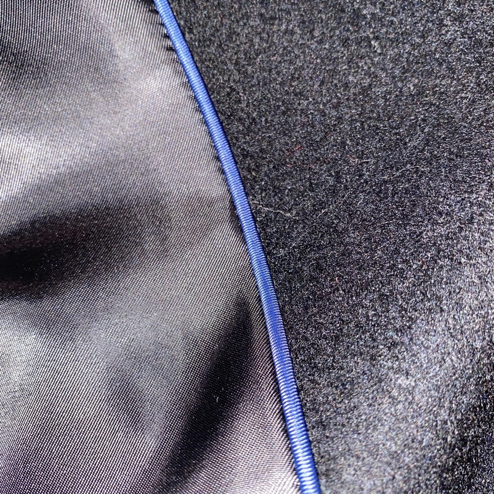 Cole Haan Black Wool & Rabbit Blend Coat StandUp Colar Blue piping detail inside - Picture 7 of 11